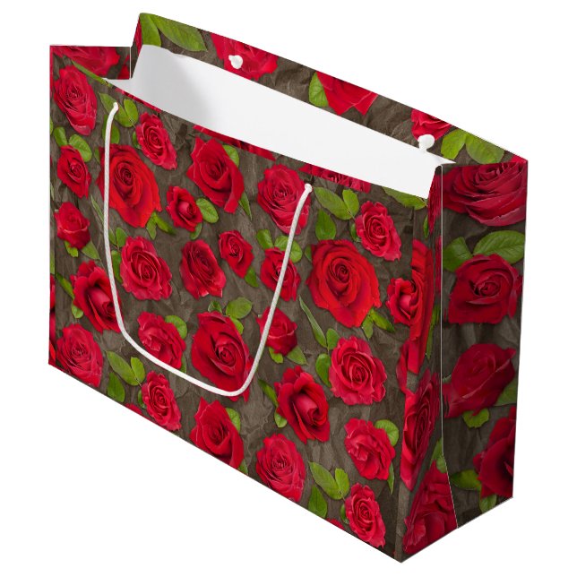 Grand Sac Cadeau Red And Dark Pink Floral Roses Pattern (Devant Angle)