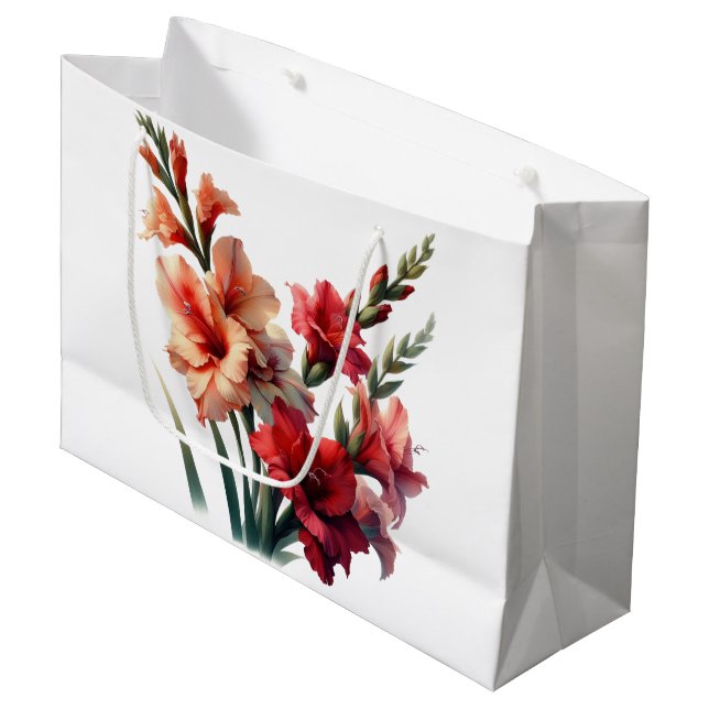 Grand Sac Cadeau Red and Orange Gladiolus Floral (Devant Angle)