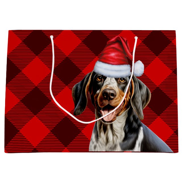 Grand Sac Cadeau Red Buffalo Plaid Bluetick Coonhound Chien vacance (Devant)