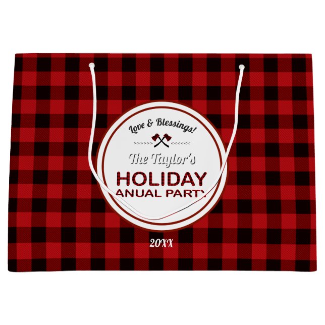 Grand Sac Cadeau Red Buffalo Plaid Wood Fête annuelle (Devant)