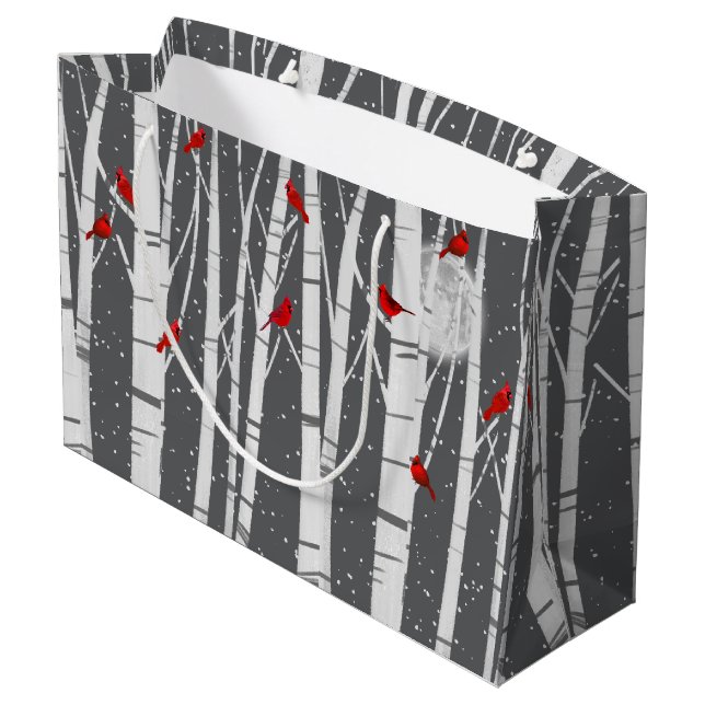 Grand Sac Cadeau Red Cardinals In Birch Trees In Moonlight (Dos Angle)