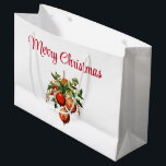 Grand Sac Cadeau Red Christmas Baubles avec Holly Festive<br><div class="desc">Sac cadeau avec une illustration de style vintage. 3 boules de Noël rouges entourées de saints verts et de baies. Design rétro élégant.</div>