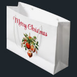Grand Sac Cadeau Red Christmas Baubles avec Holly Festive<br><div class="desc">Sac cadeau avec une illustration de style vintage. 3 boules de Noël rouges entourées de saints verts et de baies. Design rétro élégant.</div>