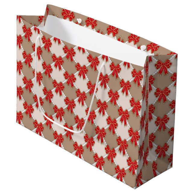 Grand Sac Cadeau Red Christmas Bows on Checker (Devant Angle)