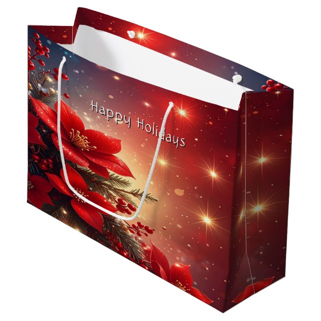 Grand Sac Cadeau Red Christmas Floral Holiday Gift Bag (Devant Angle)