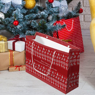 Grand Sac Cadeau Red Christmas Reindeer Fête Rétro Personnalisée