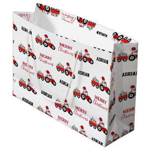 Grand Sac Cadeau Red Christmas Truck Farm Nom personnalisé