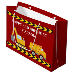 Grand Sac Cadeau Red Construction Truck Boys Anniversaire de enfant
