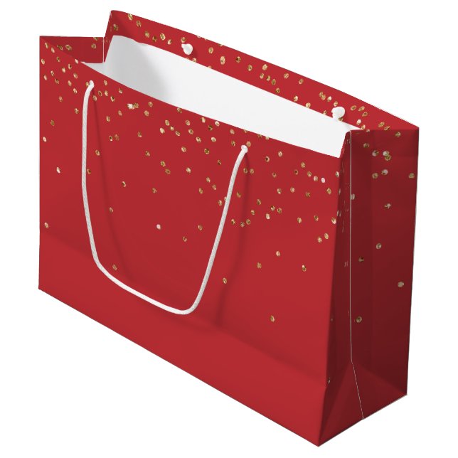 Grand Sac Cadeau Red Gold Glitzy Confetti Christmas (Devant Angle)