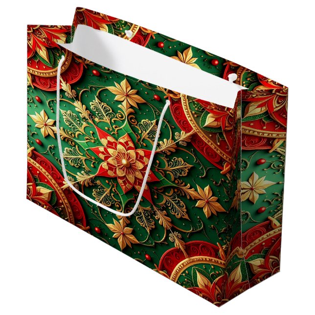 Grand Sac Cadeau Red Green Decorative Holiday Gift Bag (Devant Angle)