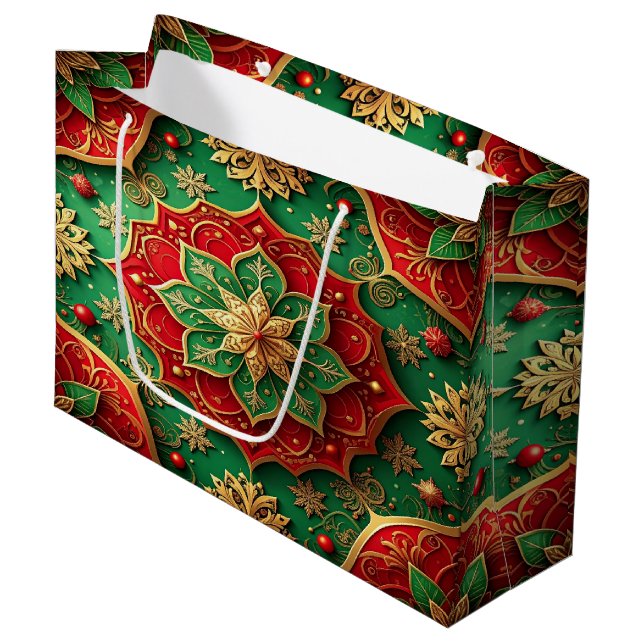 Grand Sac Cadeau Red Green Decorative Holiday Gift Bag (Devant Angle)