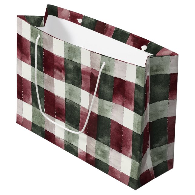 Grand Sac Cadeau Red Green Plaid Stripes Russe Noël (Devant Angle)