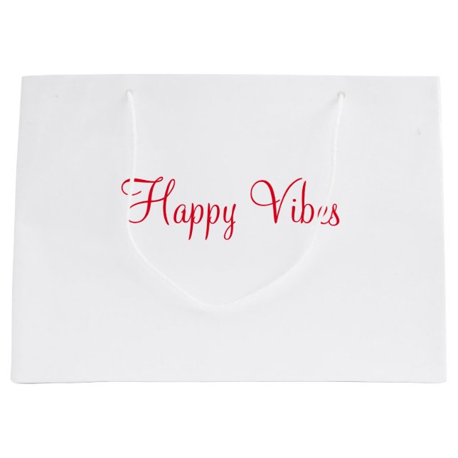 Grand Sac Cadeau Red happy vibes vacances simple minimum calligraph (Devant)