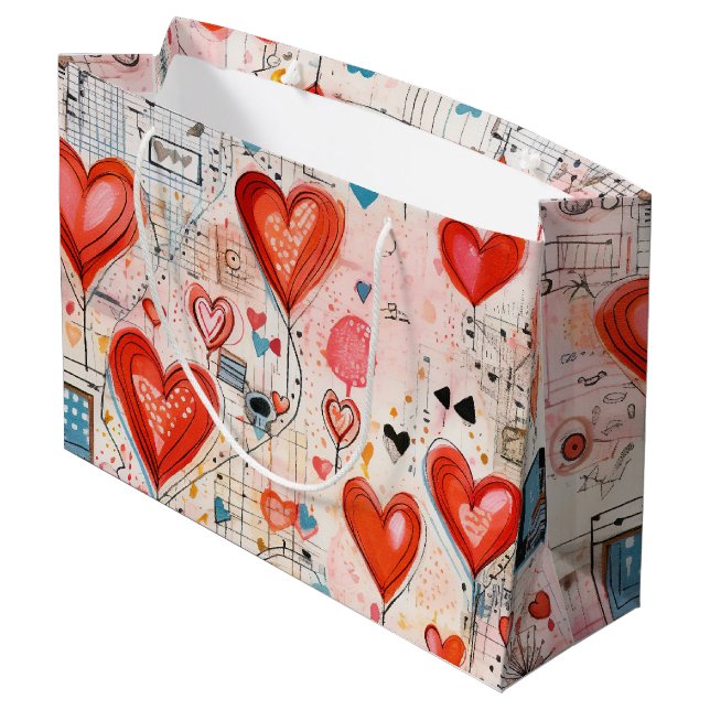 Grand Sac Cadeau Red Hearts Whimsical Love Motif (Dos Angle)