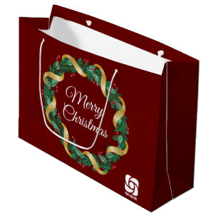Grand Sac Cadeau Red Merry Christmas Wreath Custom Business Logo