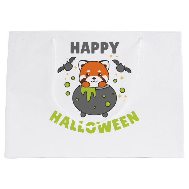 Grand Sac Cadeau Red Panda Happy Halloween Cauldron Bat (Devant)