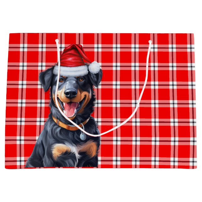Grand Sac Cadeau Red Plaid Beauceron Amoureux des chiens Holiday (Devant)
