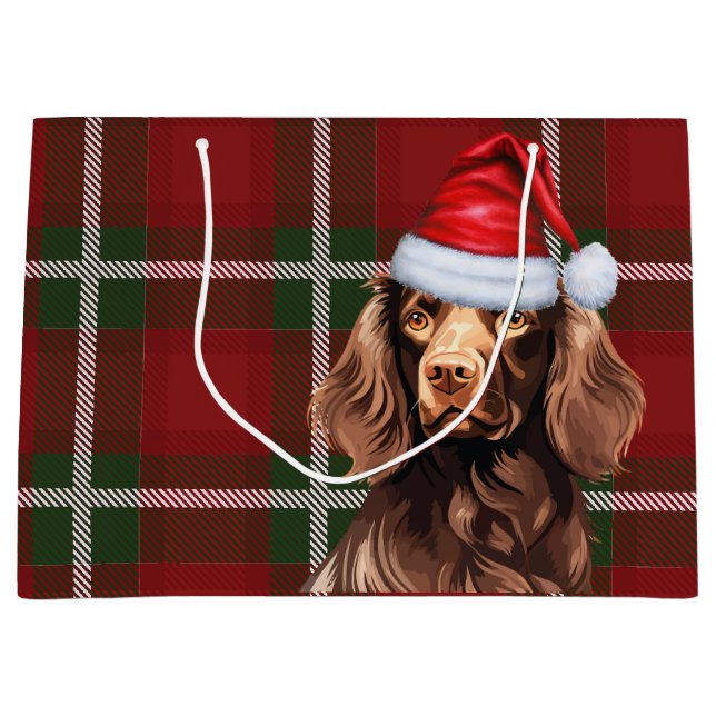 Grand Sac Cadeau Red Plaid Boykin Spaniel Amoureux des chiens Holid (Devant)
