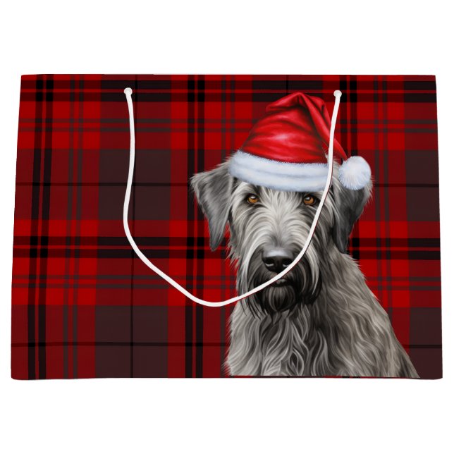 Grand Sac Cadeau Red Plaid Irish Wolfhound Dog Lover Holiday (Devant)