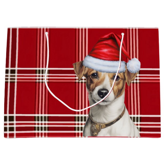 Grand Sac Cadeau Red Plaid Jack Russell Terrier Amoureux des chiens (Devant)