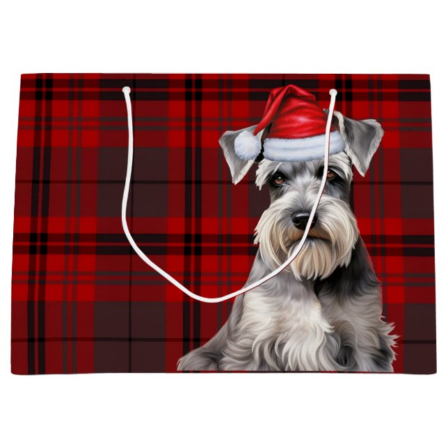 Grand Sac Cadeau Red Plaid Schnauzer Dog Lover Holiday (Devant)