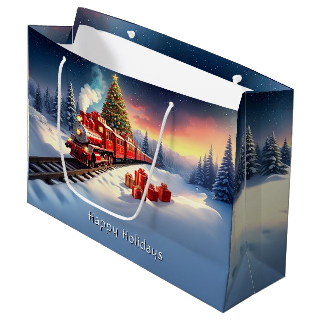 Grand Sac Cadeau Red Train Christmas Tree Holiday Gift Bag (Devant Angle)