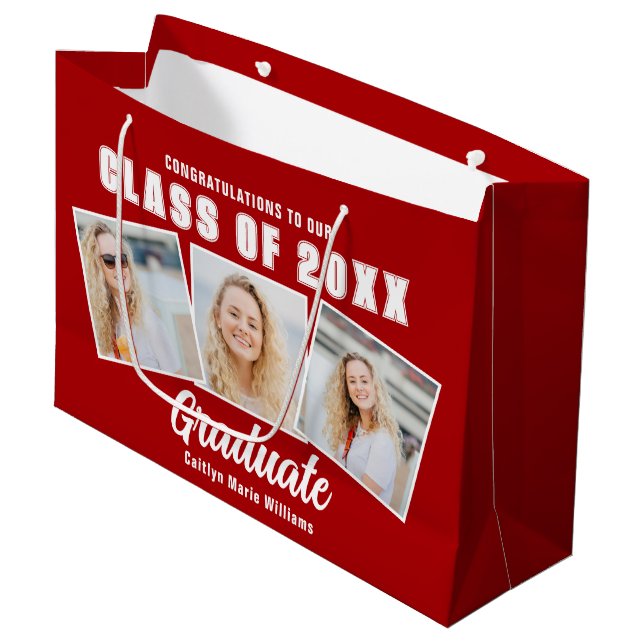 Grand Sac Cadeau Red White Graduate Photo Collage (Devant Angle)