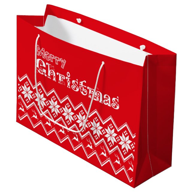 Grand Sac Cadeau Red & White Ugly Sweater Christmas Gift Bag (Devant Angle)