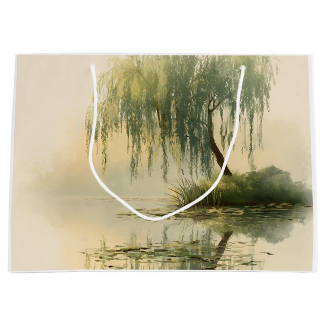 Grand Sac Cadeau Reflet d'arbre de saule serein Art de la nature (1 (Devant)