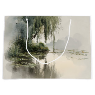 Grand Sac Cadeau Reflet d'arbre de saule serein Art de la nature (2