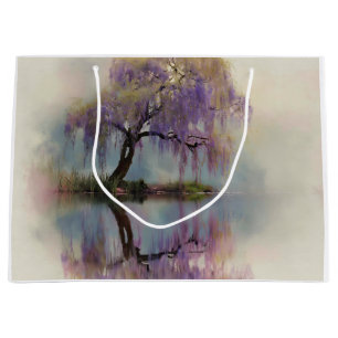 Grand Sac Cadeau Reflet d'arbre de saule serein Art de la nature (6