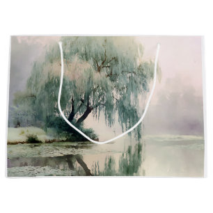 Grand Sac Cadeau Reflet d'arbre de saule serein Art de la nature (7