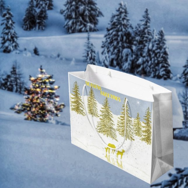 Grand Sac Cadeau Reflet de cerf (This idyllic forest scene, with the deer, brings to mind, a famous Christmas cartoon!)