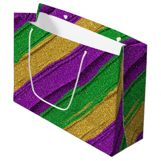 GRAND SAC CADEAU REGARD DE BRILLANT OR VERT VIOLET MARDI GRAS