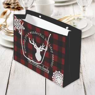 Grand Sac Cadeau Reindeer Buffle rouge et noir Plaid Christmas