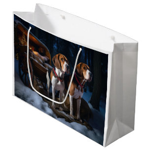Grand Sac Cadeau Renard américain de Noël à la neige en traîneau