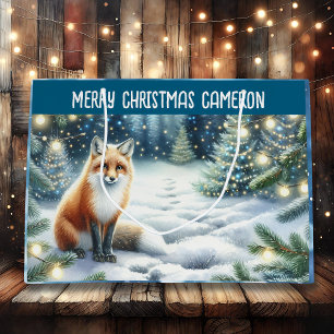 Grand Sac Cadeau Renard dans la forêt enchantée Noël personnalisé
