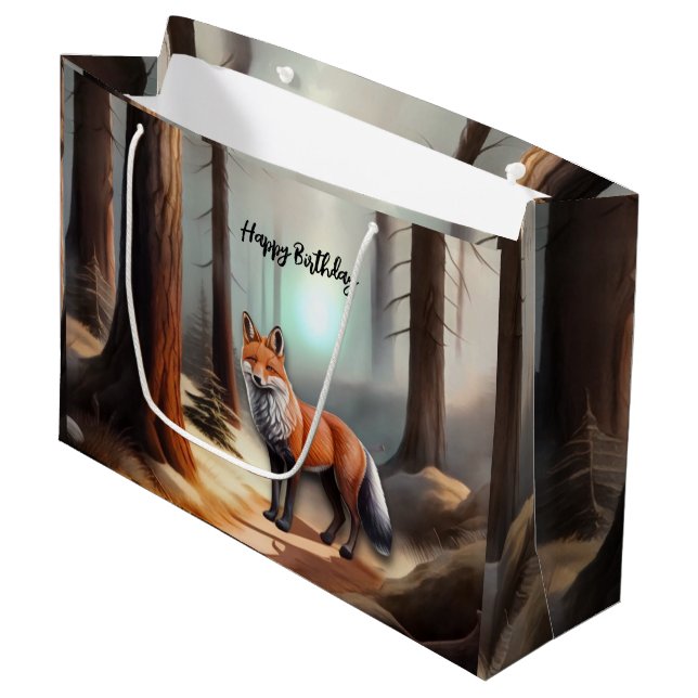 Grand Sac Cadeau Renard roux rustique (Devant Angle)