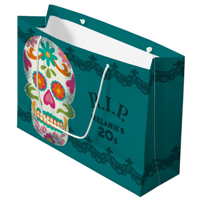 Grand Sac Cadeau Repose en paix mes 20 ans Custom Age Sugar Skulls  (Devant Angle)