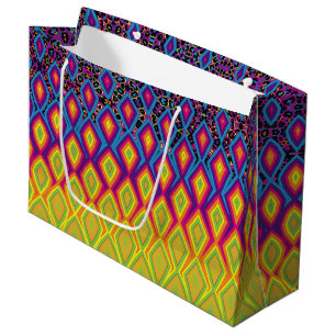 Grand Sac Cadeau Retro 90s Vibrant Neon Couleur Abstrait Motif Play