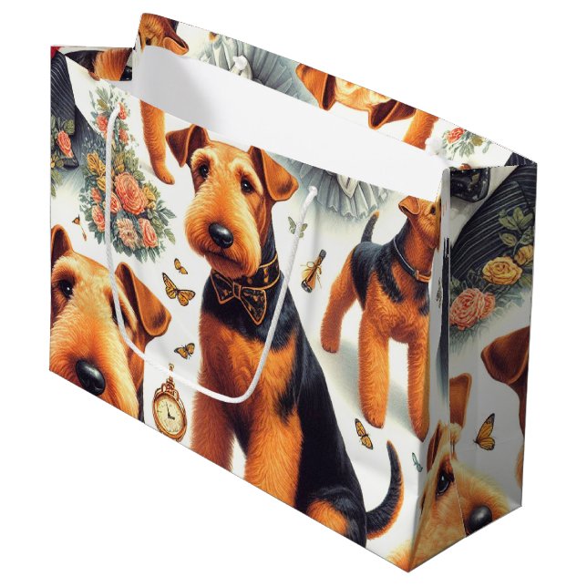 Grand Sac Cadeau Retro Airedale Terrier sans fil (Devant Angle)