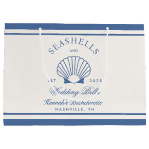 Grand Sac Cadeau Retro Blue Coquillages & Cloches de Mariage Enterr