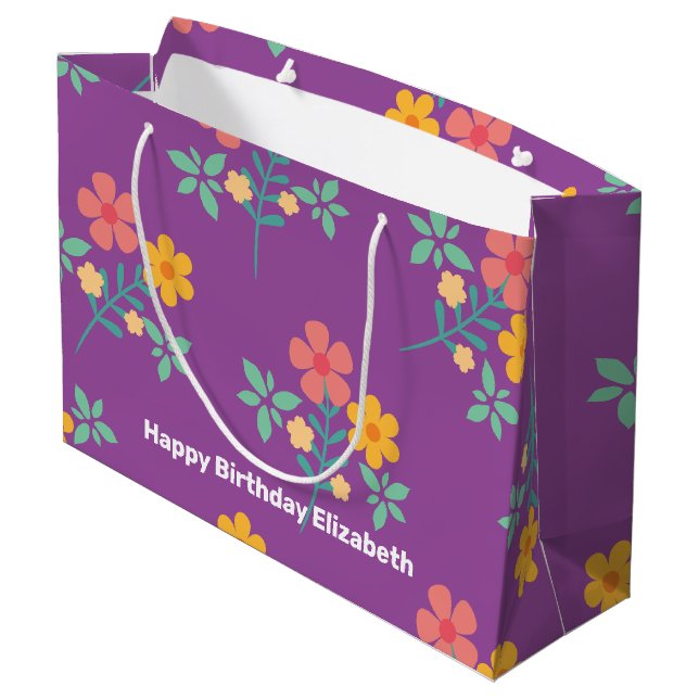 Grand Sac Cadeau Retro Daisy Bouquet Motif en violet Customisé (Dos Angle)