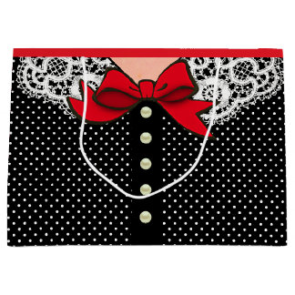 Grand Sac Cadeau Rétro Madame Fashion dans blanc et rouge noirs