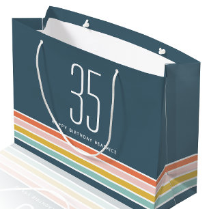 Grand Sac Cadeau Retro Moderne Arc-en-ciel rayures Anniversaire 35e