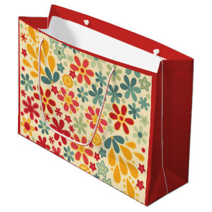 Grand Sac Cadeau Rétro. Motifs floraux