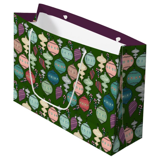 Grand Sac Cadeau Rétro recharge de Noël - pastels sur le vert de (Devant Angle)