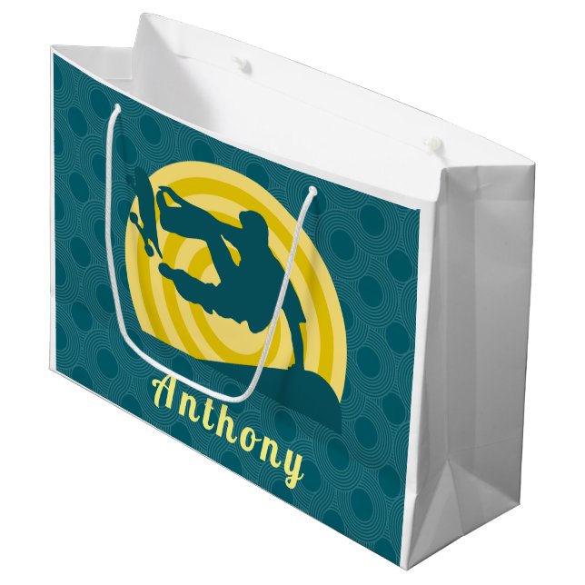 Grand Sac Cadeau Retro Sunset Skateboard Thème Personnalisé Nom Tur (Devant Angle)