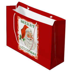 Grand Sac Cadeau Rétro Vintage Jolly Santa Claus de Christmas