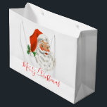 Grand Sac Cadeau Rétro Vintage Jolly Santa Claus de Christmas<br><div class="desc">Un sac cadeau avec une photo rétro festive. Le vieux Père Noël Jolly avec ses joues rousses et son sourire chaleureux et amical. Un peu de nostalgie de l'ancienne école pour les vieux temps,  cette image rappelle les souvenirs des célébrations du passé de Noël.</div>